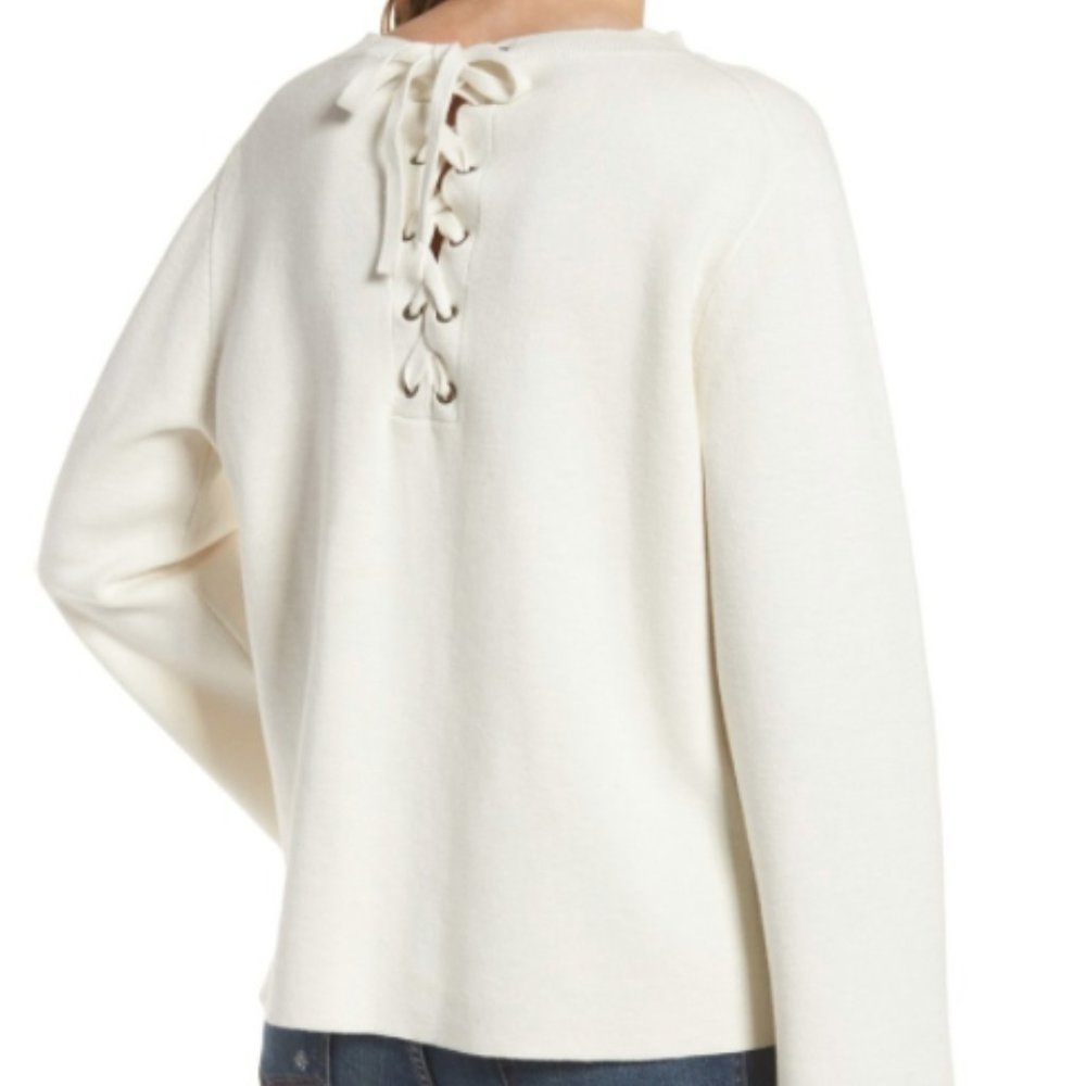 Madewell White Laced Back Pullover Sweater